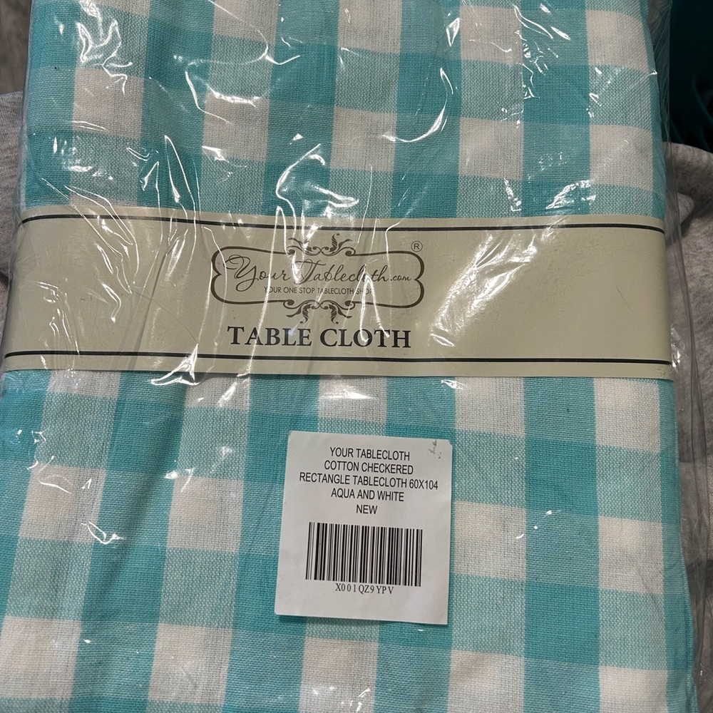 Aqua and White Checkered Tablecloth 60x 104